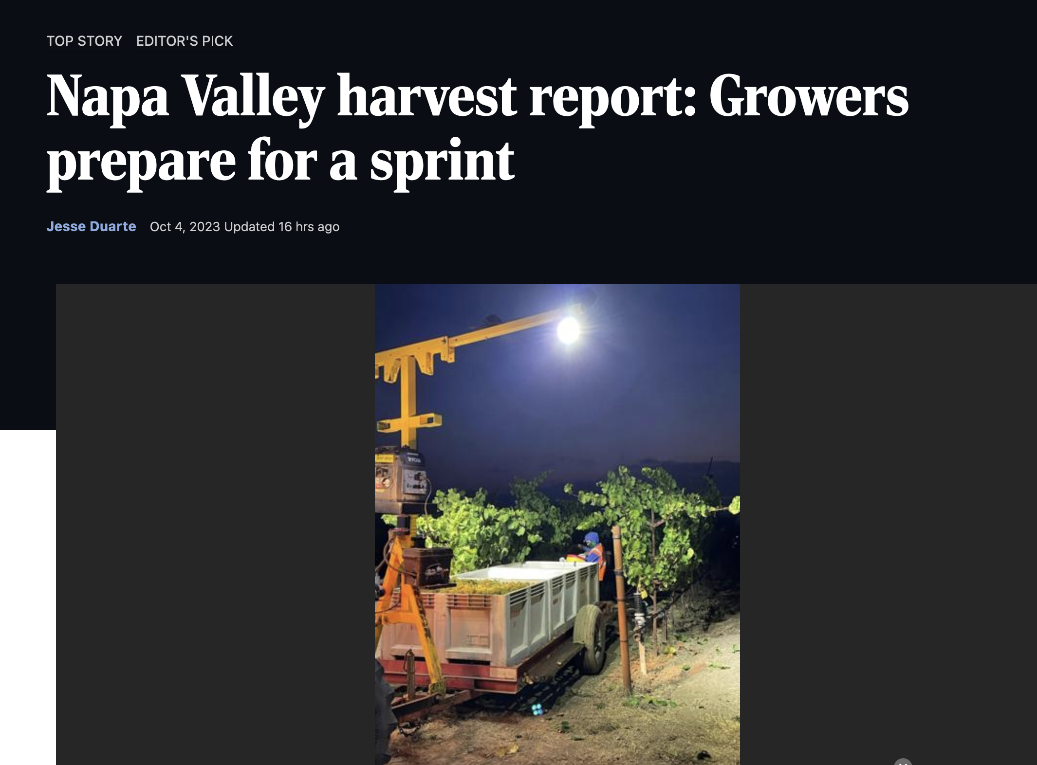 Napa Valley harvest report: Growers prepare for a sprint